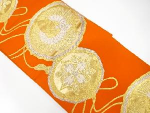 アンティーク　鏡裏に鶴・花模様織り出し袋帯(着用可)